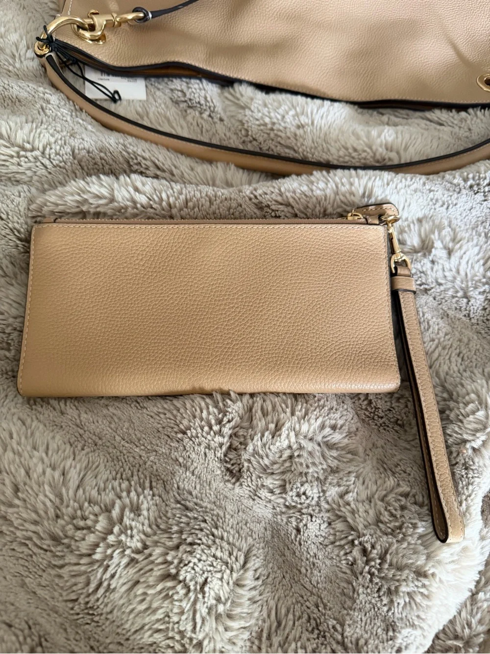 Coach Pebbled Leather Wristlet in Light Beige with Gold Hardware